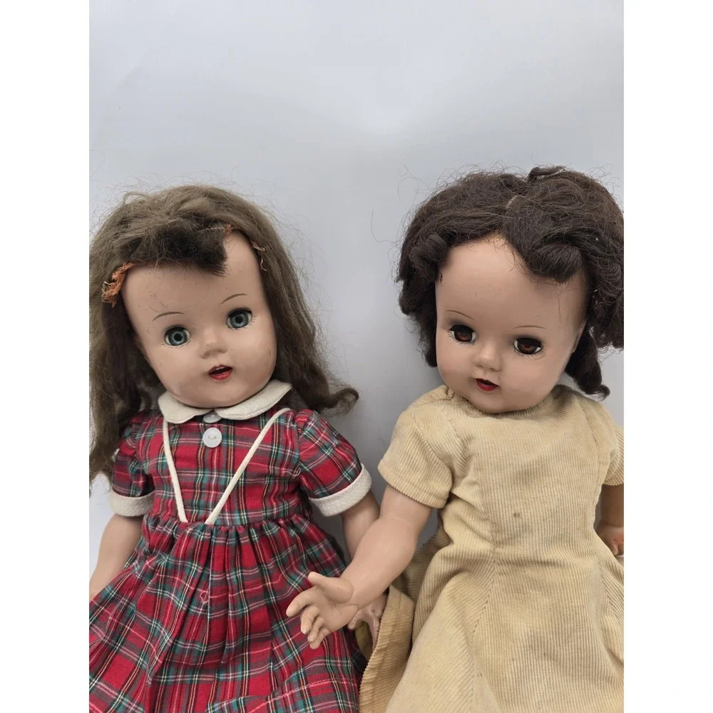 2 Vintage Hard Plastic Dolls TLC Or Creepy Halloween Decor Raving Beauty AS-IS